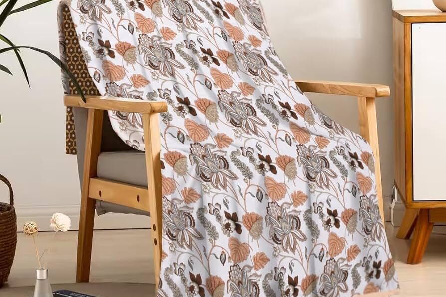 Hand block print mulmul cotton dohar with traditional Indian patterns