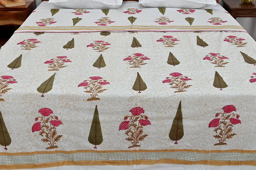 Soft mulmul cotton dohar with traditional Jaipur floral print for double bed