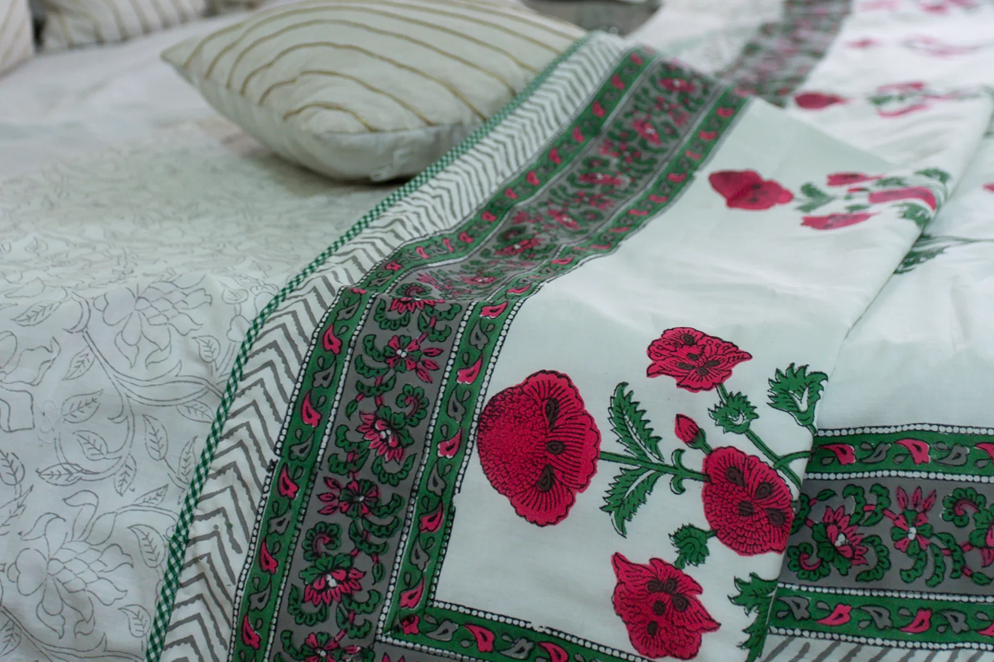 Lightweight Jaipur print mulmul dohar with intricate floral patterns