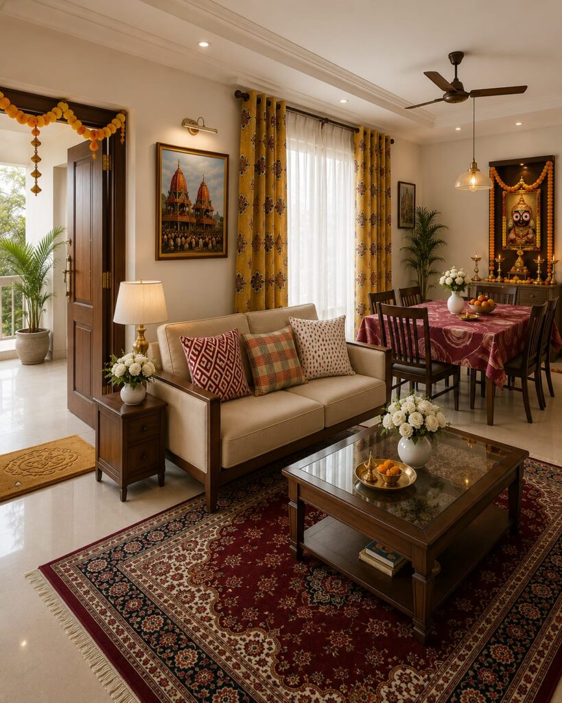 Ratha Yatra festive living room decor by Opulent Decor by Haryana Handlooms, Bhubaneswar